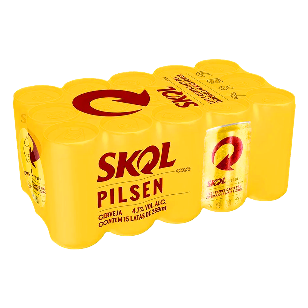 CERVEJA SKOL PILSEN LATA 269ML CAIXA COM 15 UNIDADES