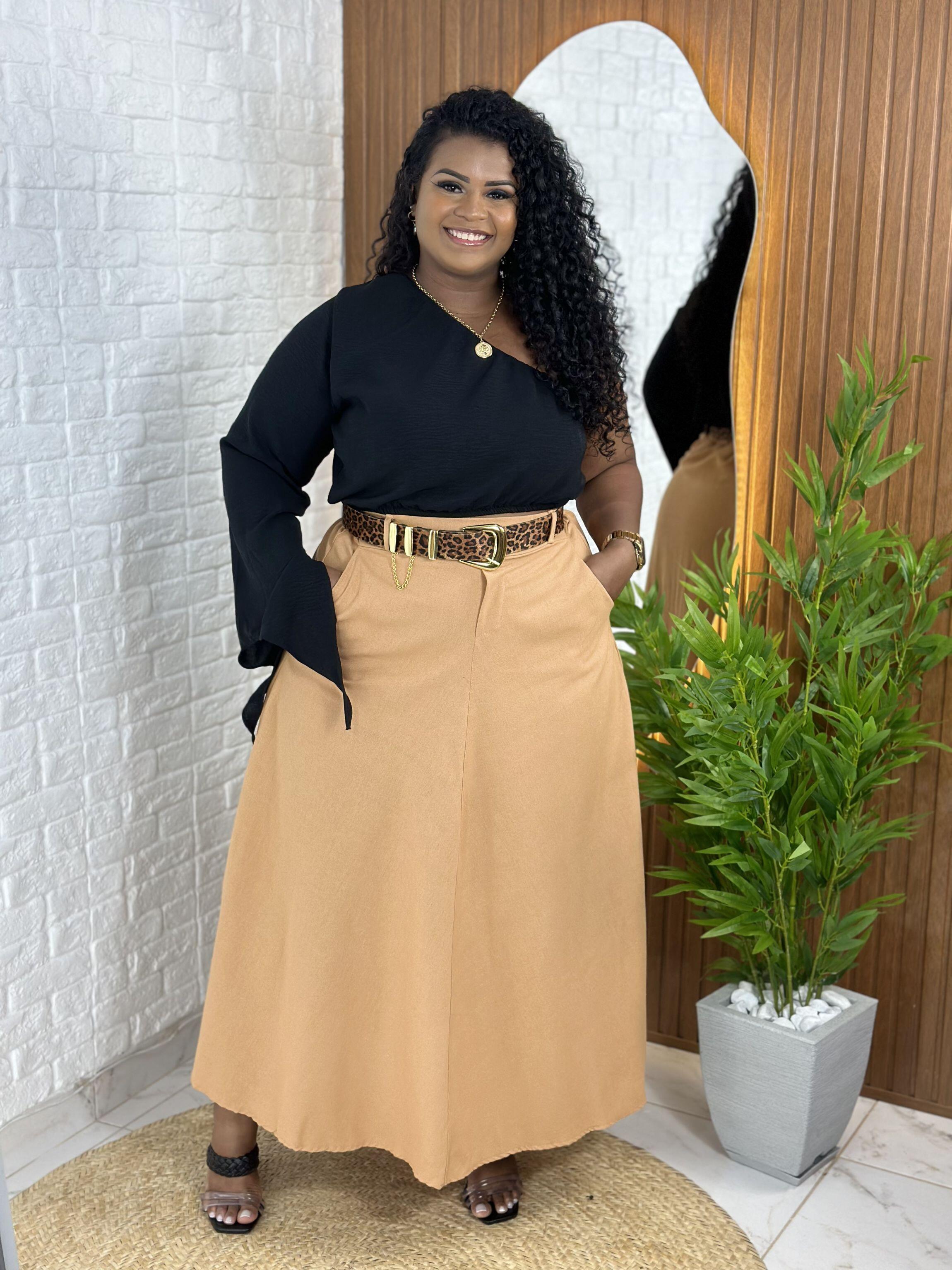 Plus Size Saia Preta Botoes Saia Com Botões Plus Size Preto Lepoque