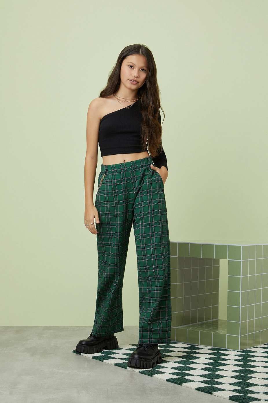 Calça I Am Authoria Xadrez Verde de Flanela Fina a partir de R