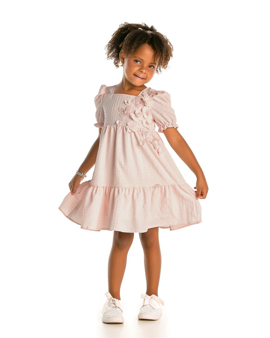 Vestido Gabriela Aquarela Rosa Claro Flores