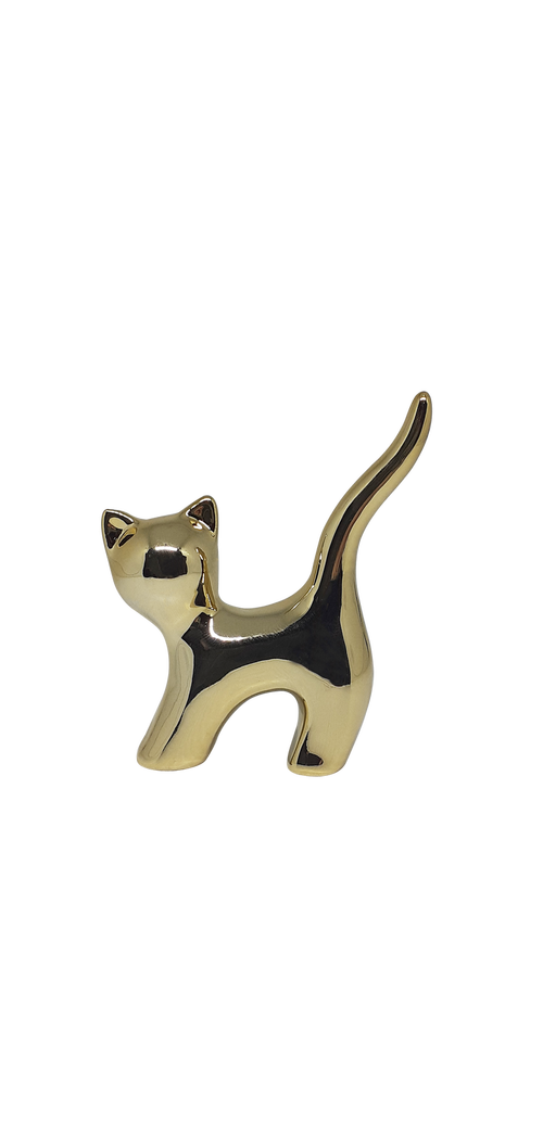 ENFEITE PORCELANA MINI GATO C/ RABO COMPRIDO - REF.: 74397