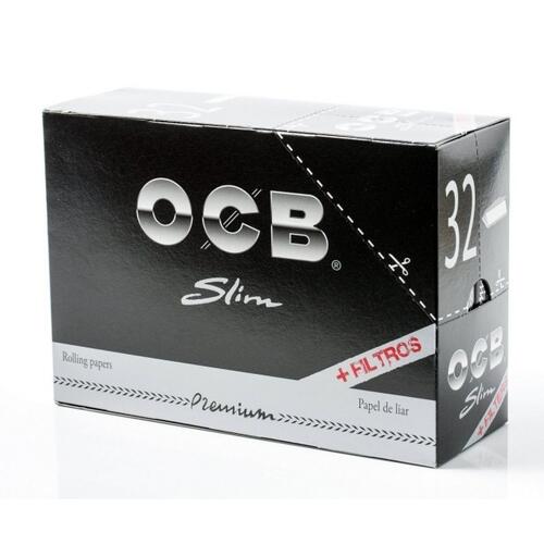 Seda OCB SLIM PREMIUM + Tips - Display com 32 unidades de 32 folhas e 32 tips (cada)