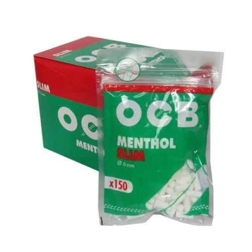 Filtro OCB Menthol Slim - Display com 10 pacotes de 150 filtros (cada)