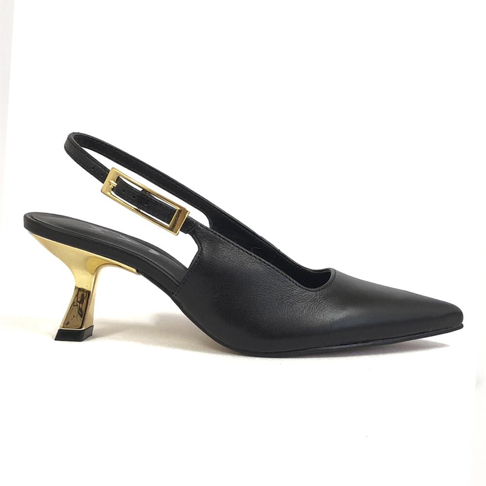 Scarpin Slingback Salto Baixo Couro Nora