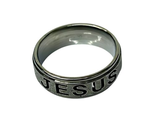 Aliança Prateada Jesus 2 Frisos 8mm