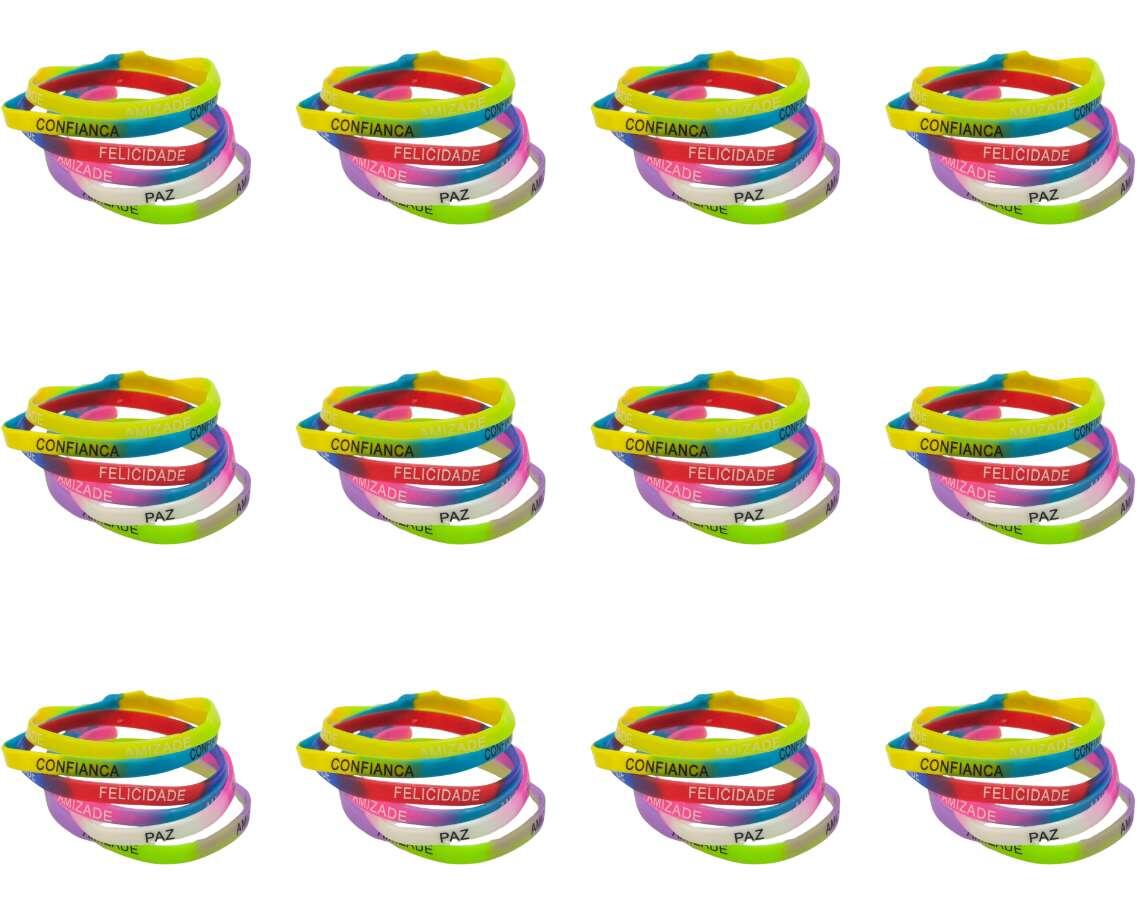 Pulseiras de silicone coloridas com frases variadas. Confortáveis e ...