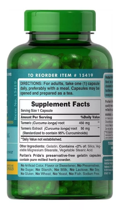 Comprar Tumeric Curcumin 500 mg - Puritan´s Pride - 180 Cápsulas