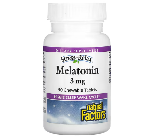 2 x Melatonina 3 mg - Natural Factors - Total 180 Tabletes Mastigveis