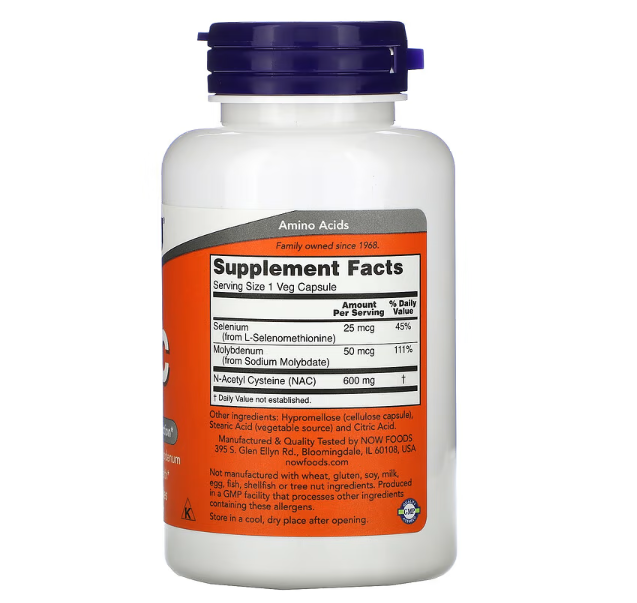 N- Acetil Cisteina (NAC) 600 mg - Now Foods - 100 cápsulas