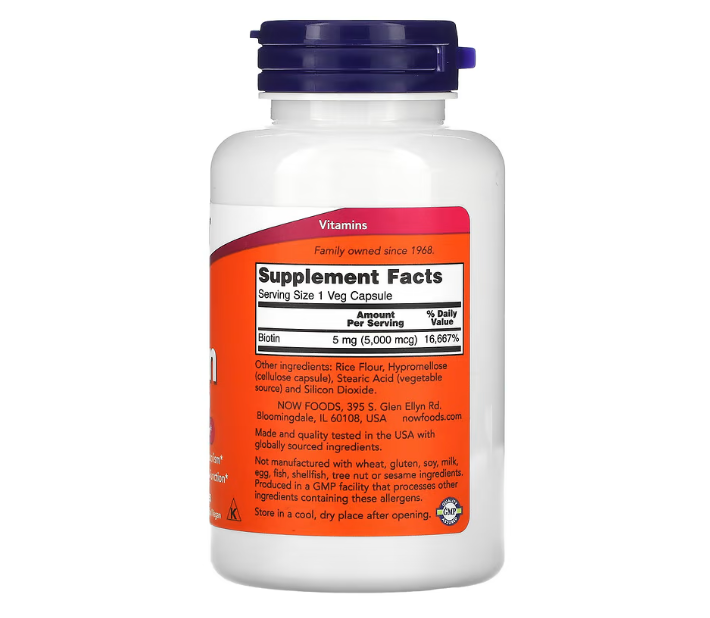 Biotina 10000 mcg - Extra forte- Now Foods - 120 Cápsulas