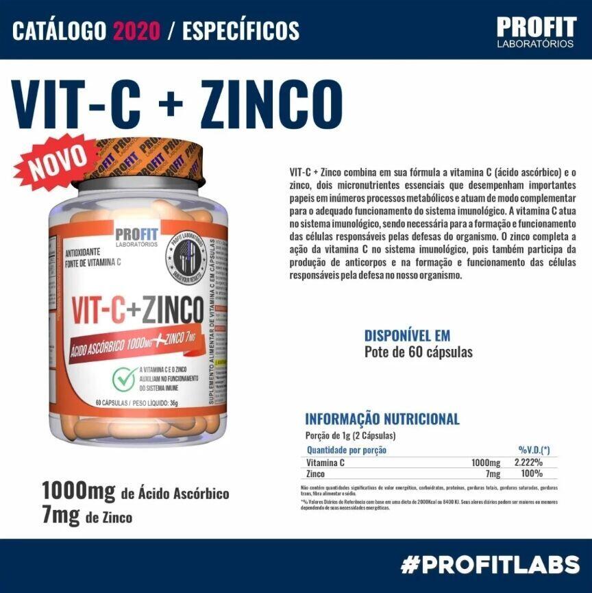 Vitamina C 1000mg + Zinco 7mg - Profit Labs - 60 cápsulas