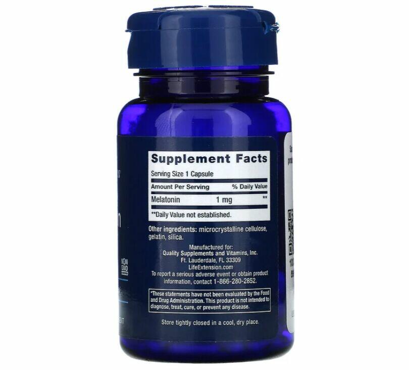 Melatonina 1 mg - Life Extension - 60 Cápsulas (hormônio do sono)