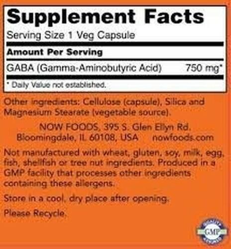 Gaba 750 mg - Now Foods - 100 cpsulas