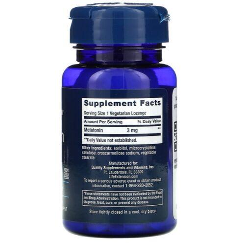 4x Melatonina 3 mg Lozenges - Life Extension - Total 240 Pastilhas