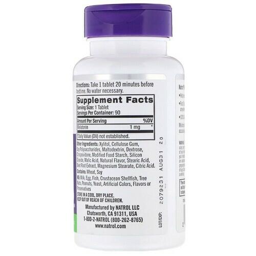 2 x Melatonina 1 mg Fast Fissolve - Natrol - 180 Tablets Sabor Morango