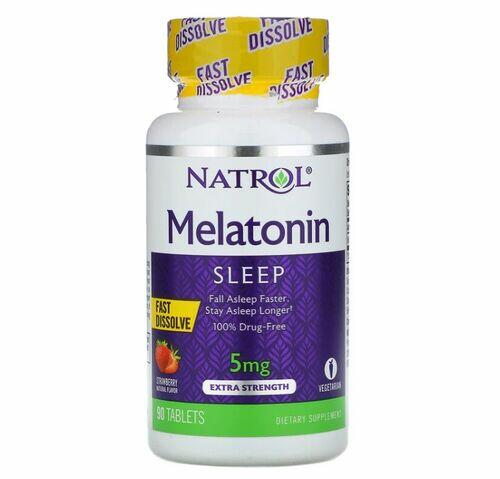 2 x Melatonina 5 mg Fast Dissolve sublingual Sabor Morango - Natrol - Total 180 comprimidos