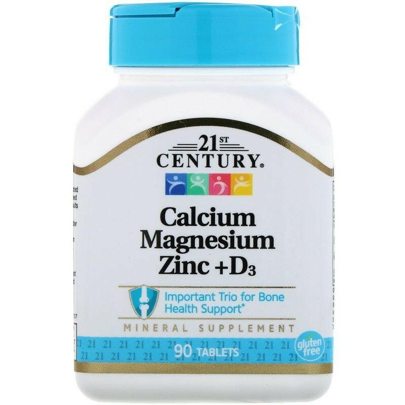2 x Cálcio - Magnézio - Zinco + Vitamina D3 - 21 st Century - Total 180 Tablets