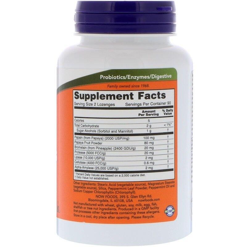 Papaya Enzyme (Enzima de Papaia) - Now Foods - 180 comprimidos mastigáveis