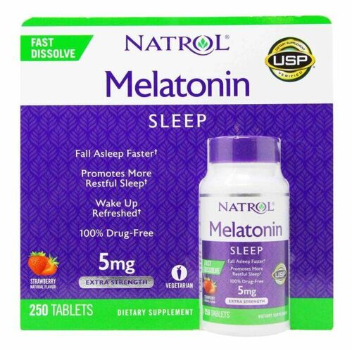 Melatonina 5 mg Fast Dissolve - Natrol - 250 comprimidos sabor Morango