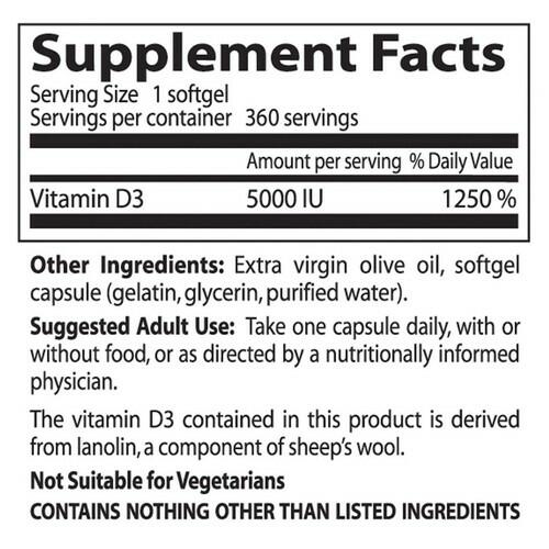 Vitamina D3 5.000 IU - Doctors Best - 360 softgels