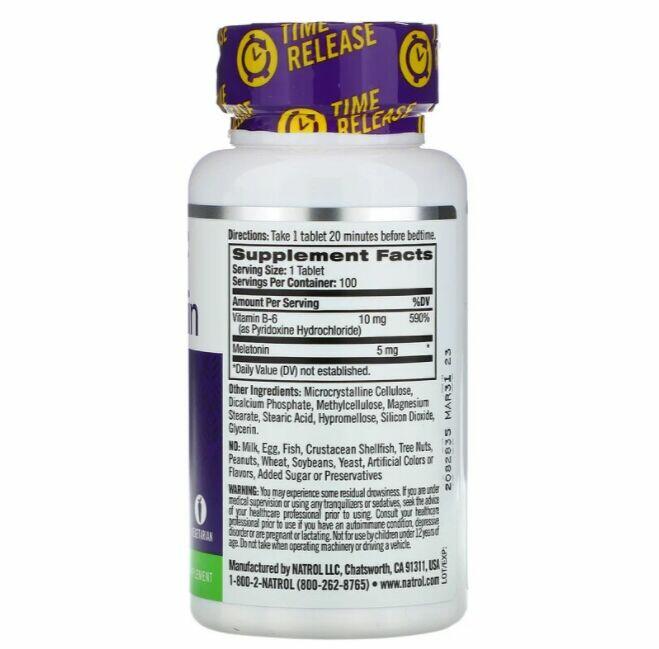 Melatonina 5 mg Liberação Gradual -  Natrol - 100 comprimidos