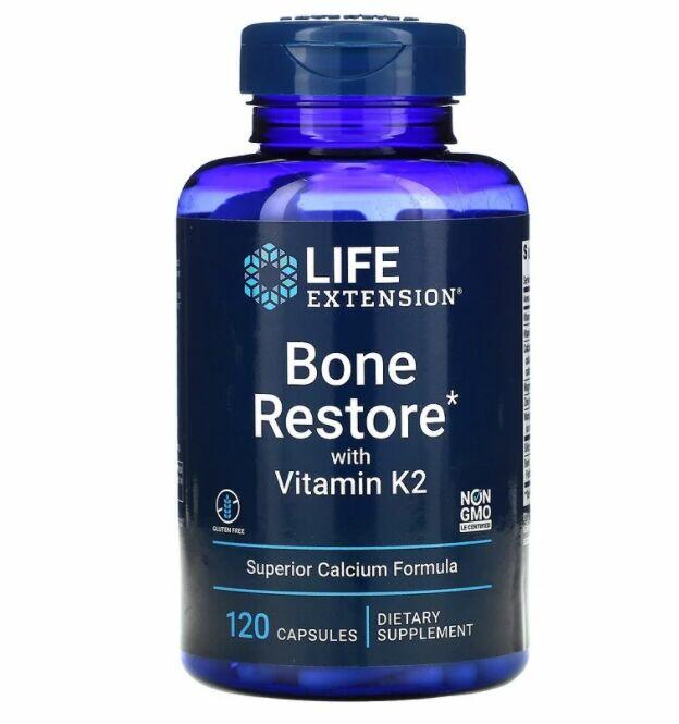 Bone Restore + Vitaminas K 2 - Life Extension - 120 Capsulas
