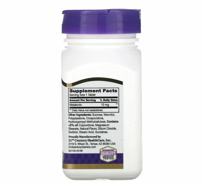 Melatonina 10 mg sublingual sabor cereja - 21st Century - 120 tablets
