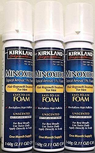 3 x Kirkland Minoxidil 5% Espuma - 3 meses de tratamento - Frete Grátis