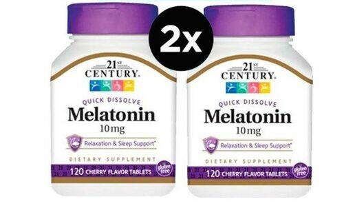 2 x Melatonina 10 mg sublingual sabor cereja - 21st Century -Total 240 tablets