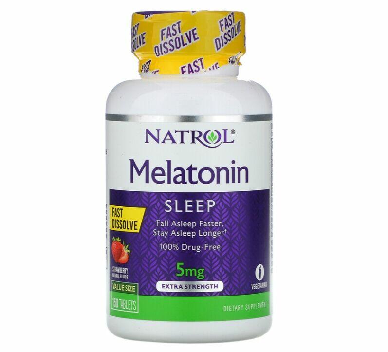 2 x Melatonina 5 mg Fast Dissolve sublingual Sabor Morango - Natrol - Total 300 comprimidos