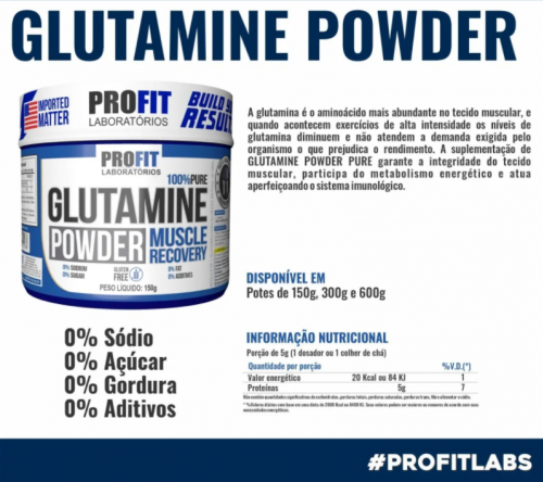 Glutamina 100% Pura Powder 300g - Profit Labs
