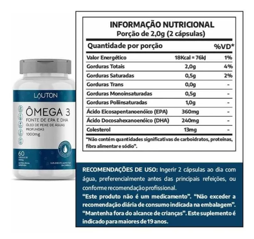 mega 3 PRO 360mg EPA 240mg DHA - Lauton Nutrition - 60 Cpsulas