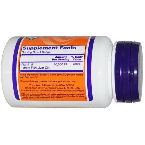 Vitamina A 10.000 IU - Now Foods - 100 Softgels