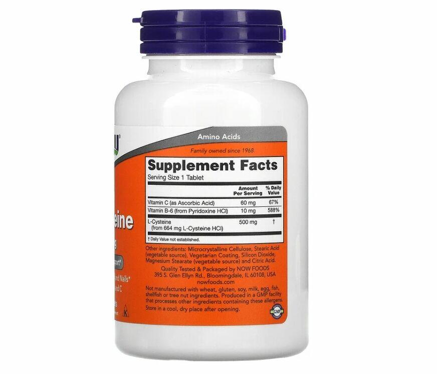 L-Cysteine 500 mg - Now Foods - 100 Tabletes