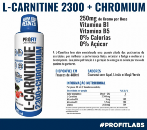 L Carnitine Carnitina C/ Cromo 2300 480ml Queimador Gordura