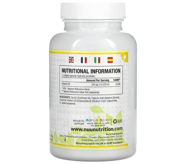 Comprar Vitamina D3 10000 UI Nu U Nutrition 365 Softgels Tudo