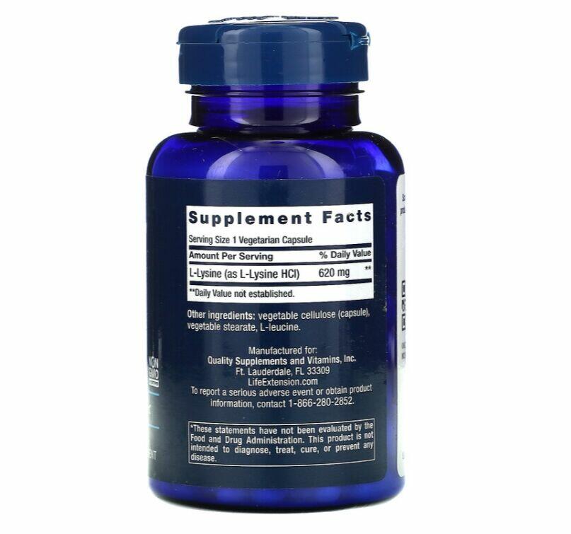 L-Lysine 620 mg - Life Extension - 100 Cápsulas