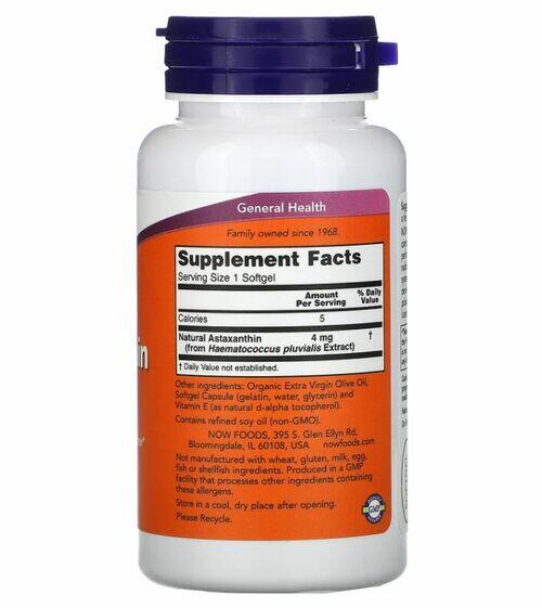 Astaxanthin 4 mg - Now Foods - 90 Softgels