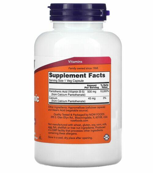cido Pantotnico 500 mg - Now Foods - 250 Cpsulas