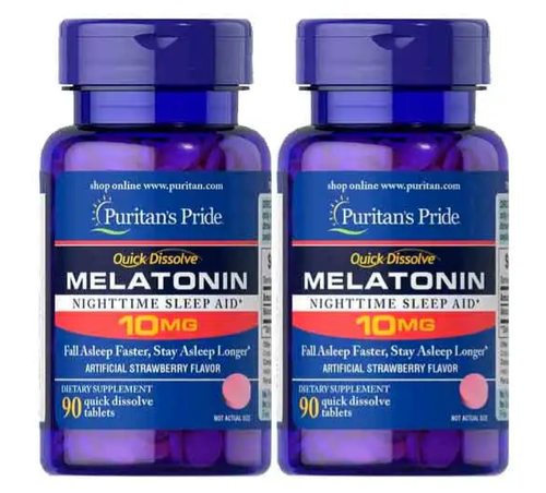 2 x Melatonina 10 mg Dissoluo Rpida Morango - Puritans Pride - Total 180 tablets