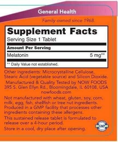 2 x Melatonina 5 mg - Now Foods - liberao gradual - Total 240 comprimidos