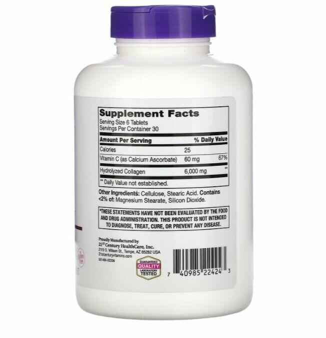 Supercolágeno 6.000 mg + Vitamina C - 21st Century - 180 Comprimidos