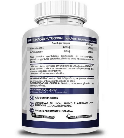 Coenzima Q10  100 mg + L-Triptofano - Bionutri - 120 Cpsulas