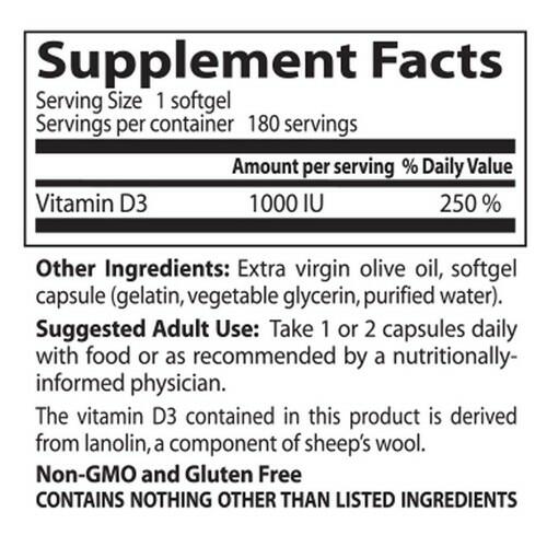 Vitamina D3 1.000 IU - Doctors Best - 180 softgels