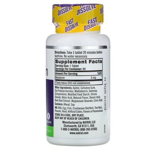 2x Melatonina 3 mg Fast Dissolve sublingual sabor morango - Natrol - Total 180 Comprimidos