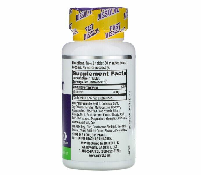 Melatonina 3 mg Fast Dissolve sabor morango - Natrol - 90 Comprimidos