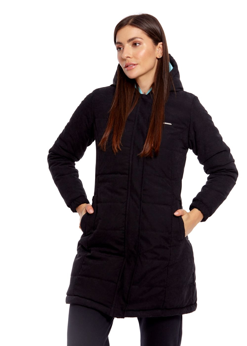 Comprar Jaqueta Feminina Longa Forrada com Pelo e Capuz Preta