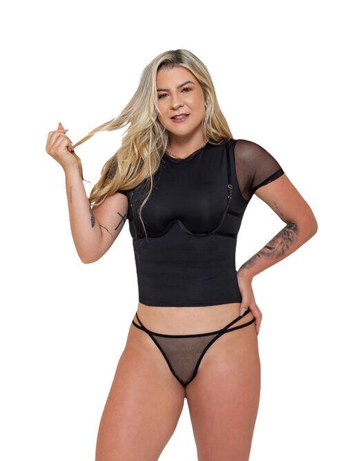 Conjunto Trio de Tanga, Blusa e Sutiã Versátil