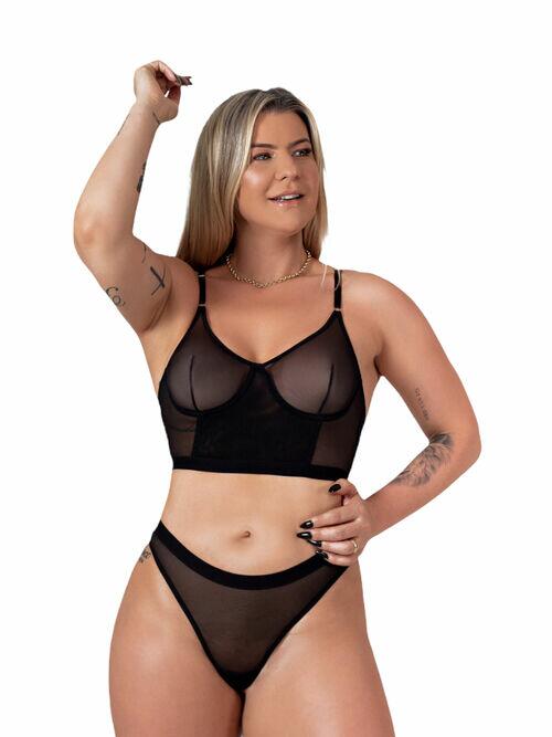 Conjunto cropped sensual de tule 2070