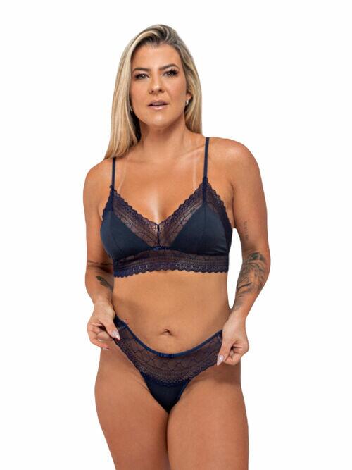 Conjunto Calcinha e Sutiã Lingerie Renda e Micro Sol